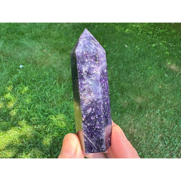 3" Lepidolite Crystal Tower: Polished Purple Mica Point, Anxiety Relief #3 - Picture 3 of 10